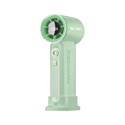 Smiling Shark TF-02 Tragbarer Turbo Handventilator, 1-100 Stufen Einstellbare Tragbarer Mini Handventilator [12Hrs Max] mit LED Anzeige/Lanyard/Basis, 2-in-1 Hand/Tischventilator für Outdoor Indoor von Smiling Shark