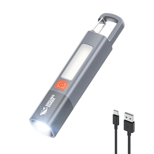 Smiling Shark Taschenlampe,Taschenlampen Aufladbar LED mit 3 Lichtmodi & Haken & Zoombar & Wasserdicht 2-in-1 Mini Flashlight mit Seitenlicht für Camping/Haus/Notfälle,G1 (Grau) von Smiling Shark