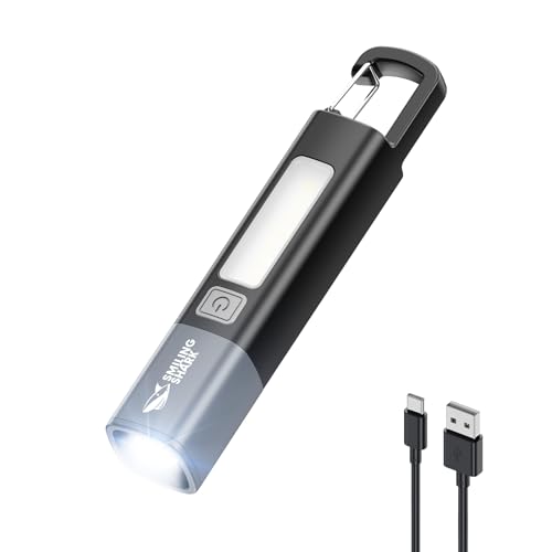 Smiling Shark Taschenlampe, G1 Extrem Hell LED Taschenlampe Aufladbar mit Seitenlicht & 3 Modi & Zoombar Wasserdicht 2-In-1 Mini Taschenlampen Mit Haken Für Wander/Notfälle/Camping, Schwarz von Smiling Shark