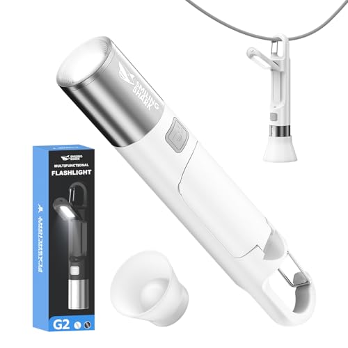 Smiling Shark Taschenlampe, G2 Taschenlampen LED Aufladbar Extrem Hell mit COB Seitenlicht & Haken und Difusor, 3 Modi Zoombar Kleine Starke Taschenlampe Akku für Camping/Notfälle, Weiß von Smiling Shark
