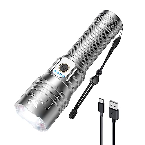 Smiling Shark Taschenlampe,Ultra-Bright LED Flashlights mit 10000 Lumen SD-7009 für Camping Wandern Outdoor Angeln Wasserdichte Hand-Torch mit Zoombarem Fokus, Taschenlampe-Flashlight-LED-Aufladbar von Smiling Shark