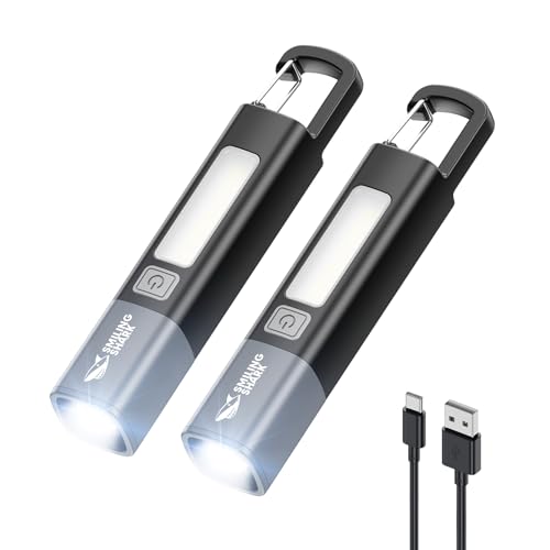 Smiling Shark Taschenlampe,2 Stück Taschenlampen Aufladbar LED mit 3 Lichtmodi & Haken & Zoombar & Wasserdicht 2-in-1 Mini Flashlight mit Seitenlicht für Camping/Haus/Notfälle,G1 (Schwarz) von Smiling Shark