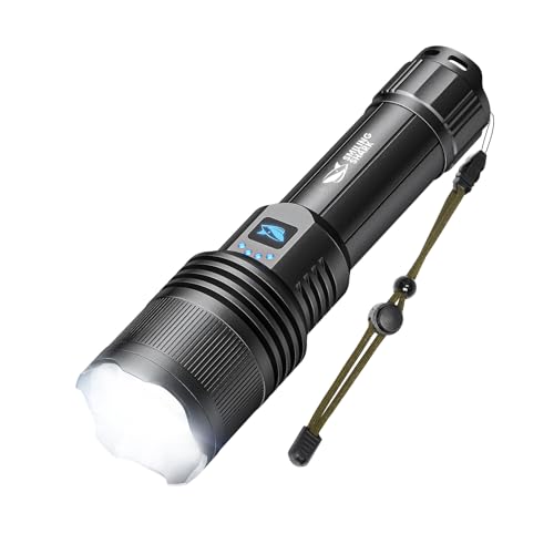 Smiling Shark Taschenlampe LED Aufladbar, Ultra-Bright LED Flashlights mit 5000 Lumen für Camping Wandern Outdoor Angeln Wasserdichte Hand-Torch Zoombarem Fokus, Taschenlampe-Flashlight-LED-Aufladbar von Smiling Shark