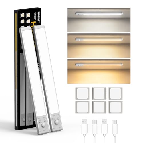 Smiling Shark Unterbauleuchte Küche LED, HM-02 2 Pack Schrankbeleuchtung Lampe mit Bewegungsmelder 30 CM 2000 mAh Under Cabinet Light Warmes Neutrales & Weißes Licht für Küchenschrank Vorratskammer von Smiling Shark