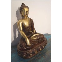 Große Sehr Feine Sakyamuni Buddha Statue Aus Tibet Mit Goldenem Körper, 6, 8 Kg von SmilingTaraShop