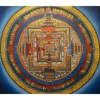 Sehr Feines Handgemaltes Kalachakra Mandala Aus Nepal in Brokat 72x47cm von SmilingTaraShop