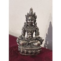 Wunderschöner Silber Amitayus Für Langes Leben, Miniatur Buddha Statue Aus Nepal von SmilingTaraShop