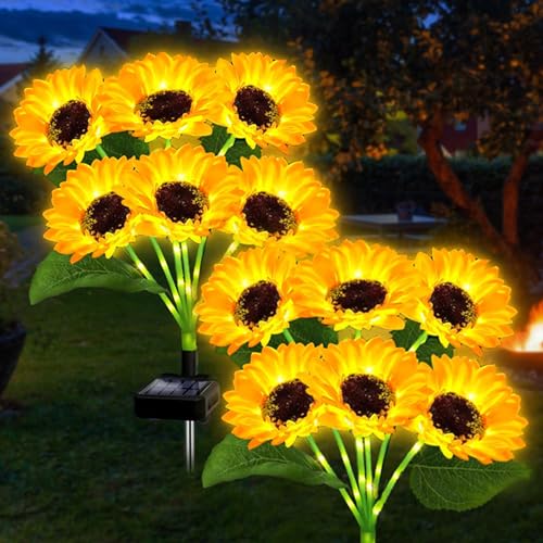 Solar Sonnenblume Gartenleuchten Dekorative Außenbeleuchtung Wasserdicht für Garten Landschaft Weg Hof Terrasse 2 Pack von SmilingTown