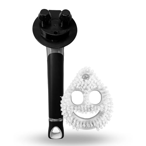 Smilyeez The Original Smiling Sponge Handle Soap Dispensing Handle - Dishwand for Scrub Daddy Sponge & Smiling Scrub Brush - Teardrop Shaped Heavy Duty Scrubber (Combo - Black) von Smilyeez