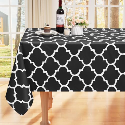 smiry Tischdecke Abwaschbar Rechteckig 100x140cm Tischtuch Polyester Wasserabweisend Lotuseffekt Marokkanisch Tischwäsche Schmutzabweisend Abwischbare Tafeldecke für Outdoor Party Küche,Schwarz von smiry