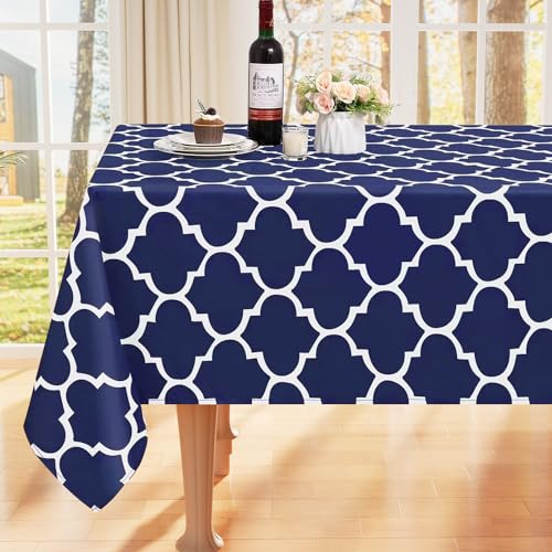 smiry Tischdecke Abwaschbar Rechteckig 140x180cm Tischtuch Polyester Wasserabweisend Lotuseffekt Marokkanisch Tischwäsche Schmutzabweisend Abwischbare Tafeldecke für Outdoor Party Küche,Dunkelblau von smiry