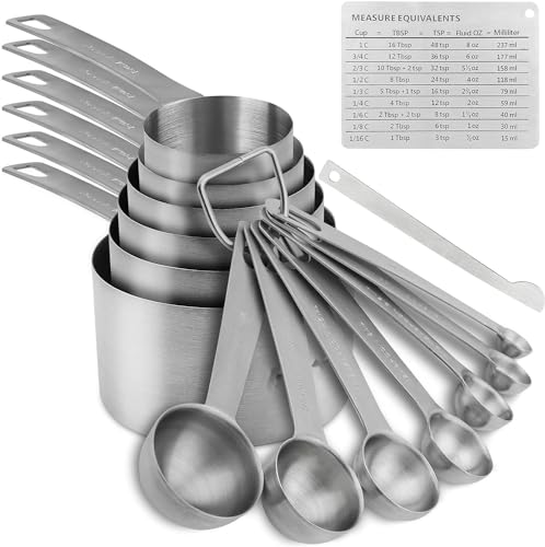 Smithcraft Messbecher und Löffel Set, Metall Messbecher Set mit 15, Edelstahl Messbecher und Löffel, 6 trockene Messbecher und 7 Küchenmesslöffel & Nivellierer & Messäquivalente von Smithcraft