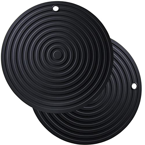 Smithcraft Untersetzer, Silikon Untersetzer für Töpfe und Pfannen, große Größe 9.45 Zoll runde heiße Matten Pads für Küchentheke, vielseitige Untersetzermatte, langlebiges Pad 2er Set Schwarz von Smithcraft