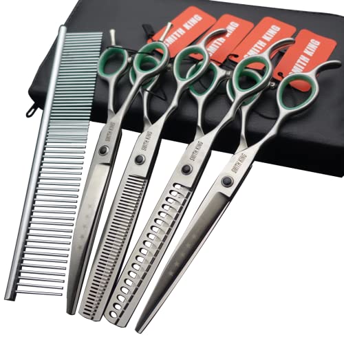 Professionelles HundepflegescherenSet für Hunde, gerade & Ausdünnungsschere & gebogene Schere & Chunkers Schere mit Kamm in 1 Set für Rechtshänder & Linkshänder (17,8 cm, silberfarben, für Professionelles HundepflegescherenSet für Hunde, gerade & Ausdünnungsschere & gebogene Schere & Chunkers Schere mit Kamm in 1 Set für Rechtshänder & Linkshänder (17,8 cm, silberfarben, für von Smithking