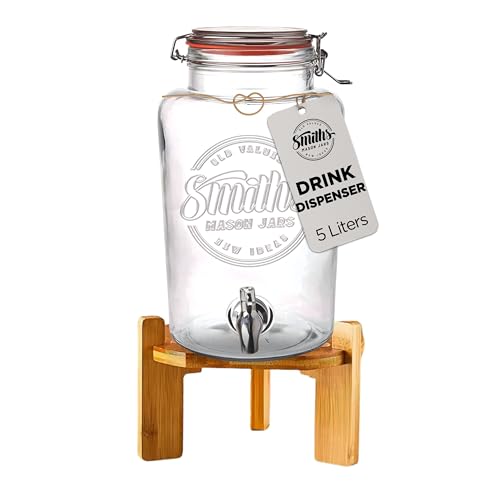Getränkespender mit Zapfhahn – 5L Getränkespender Glas mit Edelstahlhahn – Limonadenspender & Saftspender – Wasserspender Glas mit Hahn – Getränke Dispenser für Garten, Buffet, Party & Küche Getränkespender mit Zapfhahn – 5L Getränkespender Glas mit Edelstahlhahn – Limonadenspender & Saftspender – Wasserspender Glas mit Hahn – Getränke Dispenser für Garten, Buffet, Party & Küche von Smiths Mason Jars