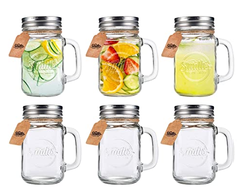 Smith's Mason Jars 6 Packungen 16oz (473 ml) Glasgläser mit Griffen und Schraubverschluss | Trinkglas ideal für Einmachgläser mit Deckel und Smoothies von Smiths Mason Jars