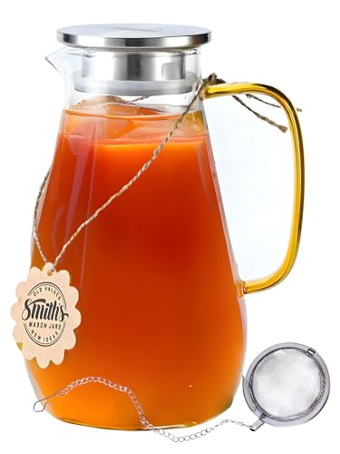 Smiths Mason Jars 1.8L Glas Wasserkrug mit Infusor - Stilvoller Wasserkrug mit abnehmbarem 2-Wege-Deckel und Tee-Ei, vielseitig einsetzbar für heiße bis kalte Getränke von Smiths Mason Jars