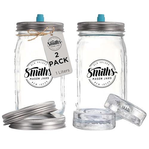 Smiths Mason Jars Fermentierglas 1L - 2er-Pack Fermentiergläser – Fermentierglas mit gärventil für Kimchi, Sauerkraut, Pickles & Sauerteigstarter– Fermentierset - Fermentationsglas Kimchi Behälter von Smiths Mason Jars