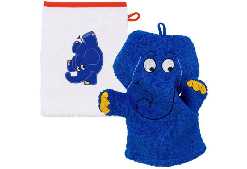 Smithy Handtuch Set Set 2-tlg. Waschhandschuh mit dem original blauen Elefanten, Frottee, (Spar-Set, 2-tlg), Set aus zwei Waschhandschuhen von Smithy