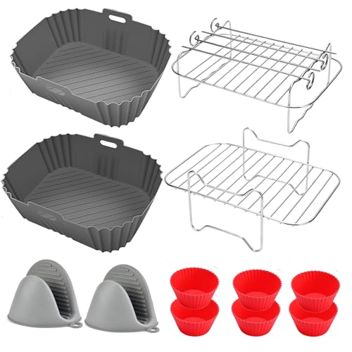 Dual Zone Heißluftfritteusen Zubehör, Airfryer Zubehörset Mit Silikonform Pot Kompatibel für Ninja AF300EU 7,6L, COSORI 8,5L, cookwise Devology Cecotec 9L, Balter Innsky CHEFREE 8L Doppel Fritteusen von Smlntbu