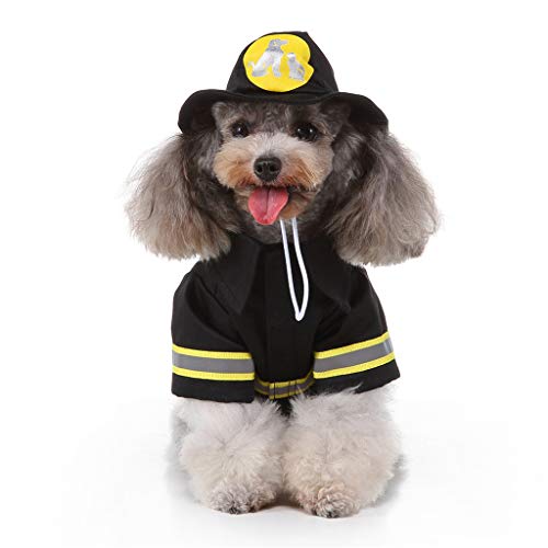 Smniao Haustier Kleidung Winter Sweatshirt Feuerwehr Cosplay Set Chihuahua Katze Kostüm Hunde Kleidung für Kleine Hunde (L, Schwarz) von Smniao