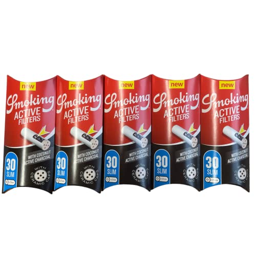 Smoking 20262 Slim Active Aktivkohlefilter 5 Boxen a 30 Filter je Display, Papier von Smoking