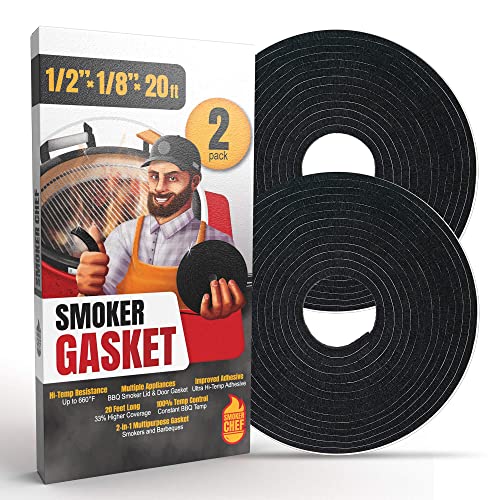 Smoker Chef XXL Grilldichtung für Raucher, 6 m, schwarz, 3,5 x 4,5 cm, hohe Temperaturdichtung, Raucherdichtung, 2 Stück x 3 m, selbstklebendes schwarzes Nomex-Feuerband für Grilldeckel, hohe von Smoker Chef