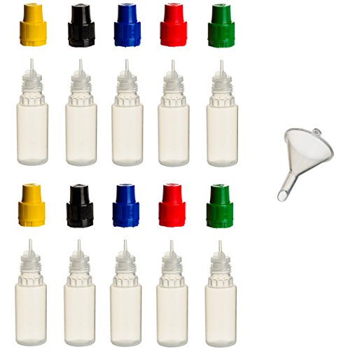 Smokerfuchs 10 Stück 10 ml PP Leerflaschen, farbige Deckel - Einfülltrichter Quetschflasche von Smokerfuchs