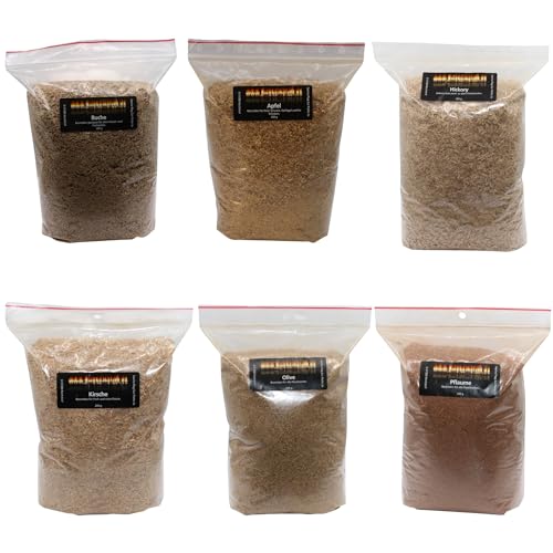 www.Smokerholz24.de BBQ Plag Räuchermehl Mix 6x200g /Räucherspäne für Kalträuchern – Buche, Hickory, Pflaume, Kirsche, Apfel & Olive für Kalträuchern von www.Smokerholz24.de BBQ Plag