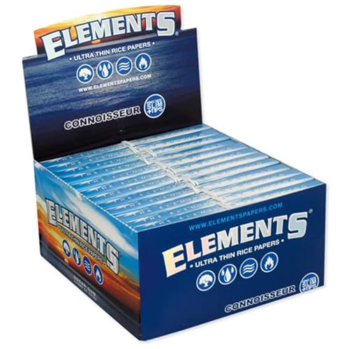 Elements Connoisseur King Size Slim Ultra Thin Longpapers + Filter Tips / 32 Rolling Papers + Filtertips pro Packung (24 Packungen - Display) von Smokerhontas