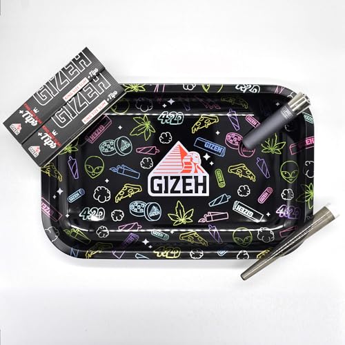 GIZEH Comic Mix Black Large Rolling Tray Set - Mischeschale Stoner Kit/Kiffer Box mit Clipper, Longpapers, Filter Tips und Joint Tube - perfektes Kiffergeschenk! von Smokerhontas
