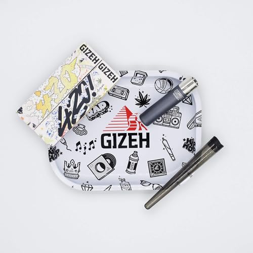 GIZEH Comic Mix White Rolling Tray Set - Mischeschale Stoner Kit/Kiffer Box mit Clipper, Longpapers, Filter Tips und Joint Tube - perfektes Kiffergeschenk! von Smokerhontas