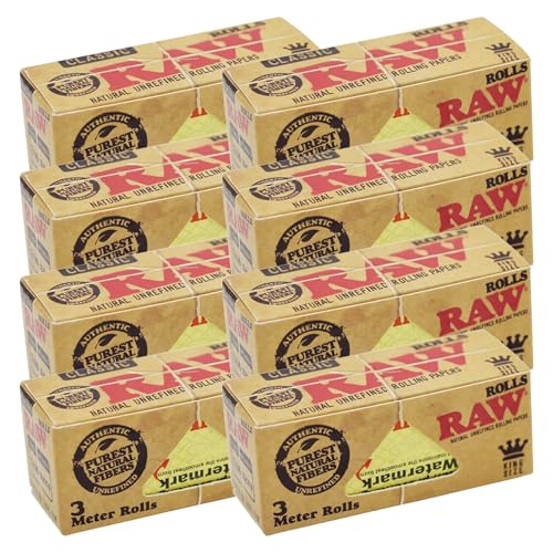 RAW Classic Rolls King Size Endless Papers 3 Meter Longpapers Rolling Papers ungebleicht Zigarettenpapier (8 Rollen) von Smokerhontas