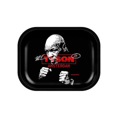 Smokerhontas Tyson 2.0 Amsterdam Boxing Mike Rolling Tray aus Aluminium Schwarz - Drehtablett/Mischeschale/Bröselschale/Rolltablett/Drehunterlage - 18 x 14 cm von Smokerhontas