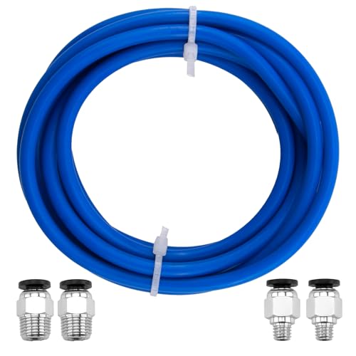 PTFE Teflon Schlauch 1,75 mm, Teflon Tube 2 Meter Länge 4 mm Durchmesser mit 2 PC4-M6 und 2 PC4-M10 Pneumatikanschlüssen für Präzisen 3D Drucker und Reibungslose Filament Führung von Smomend
