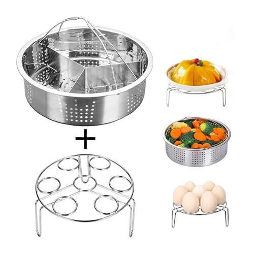 Smooce Dampfkochtopf Zubehör Steamer Korb mit Egg Steamer Rack, Teiler, passt Instant Pot 5,6,8 qt Schnellkochtopf, Edelstahl, 3 Stück Set von Smooce