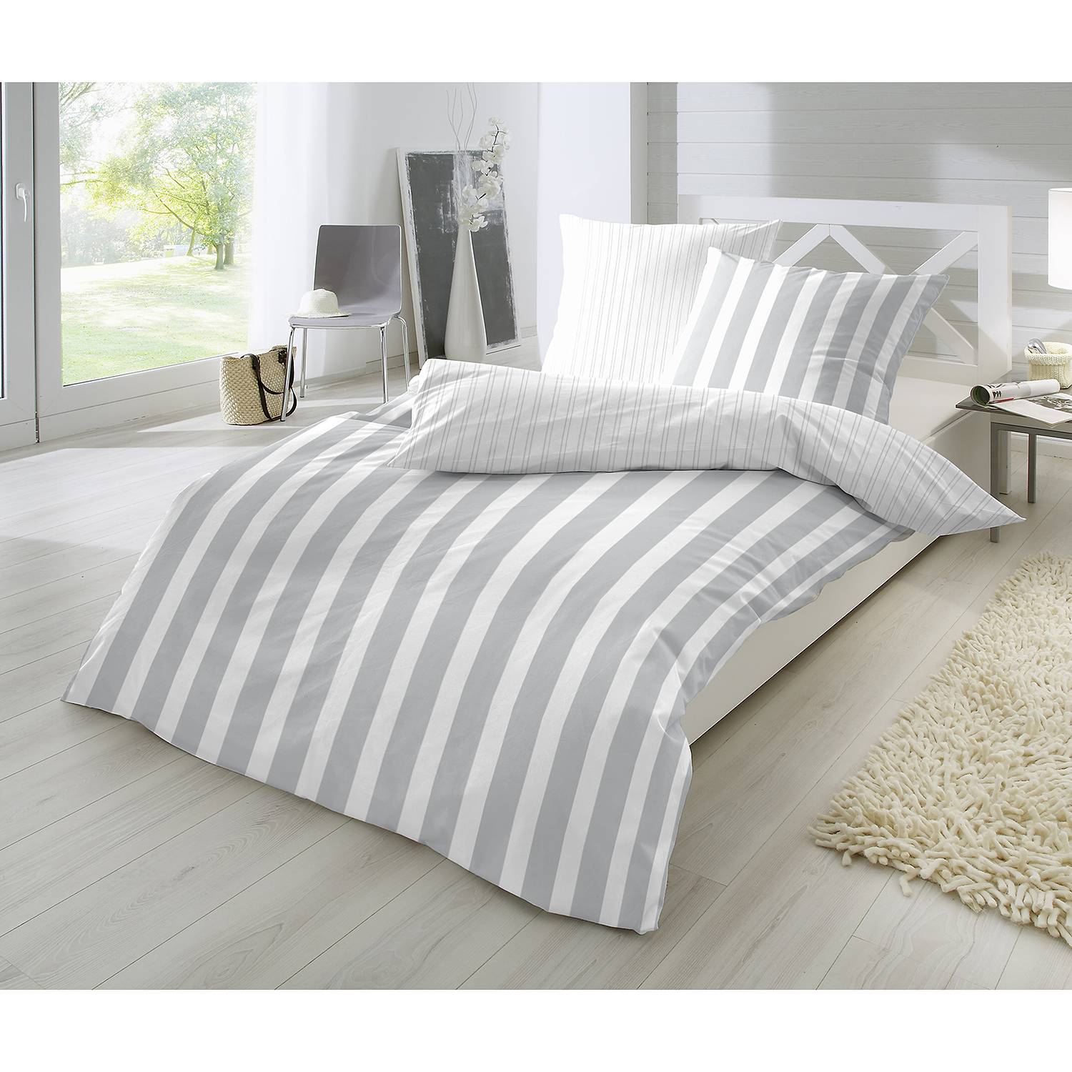 Smood Bettwäsche Smood flat stripe 2tlg. 135x200 cm (BxT) Baumwollstoff Kies Gestreift von Smood