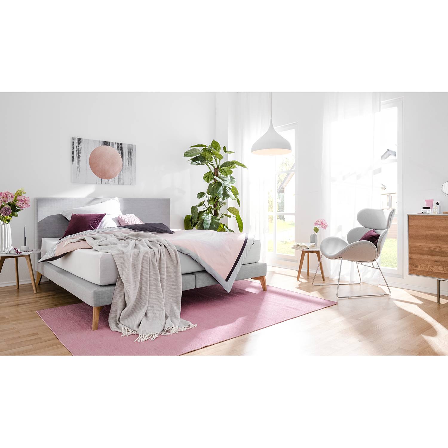 SmoodSpring Bett I 180x200 cm Webstoff Hellgrau von Smood