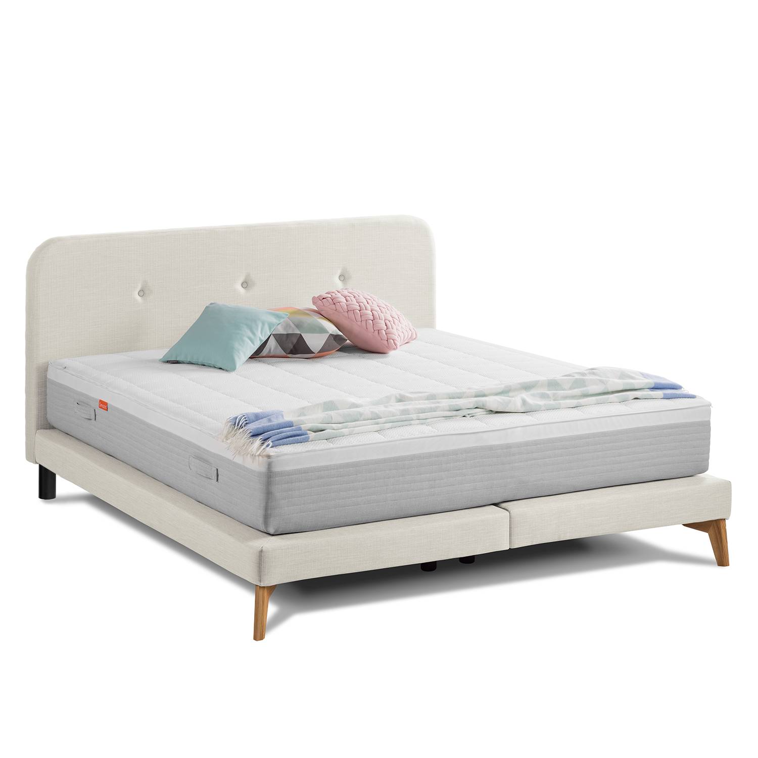 SmoodSpring Bett II 200x200 cm Webstoff Creme von Smood