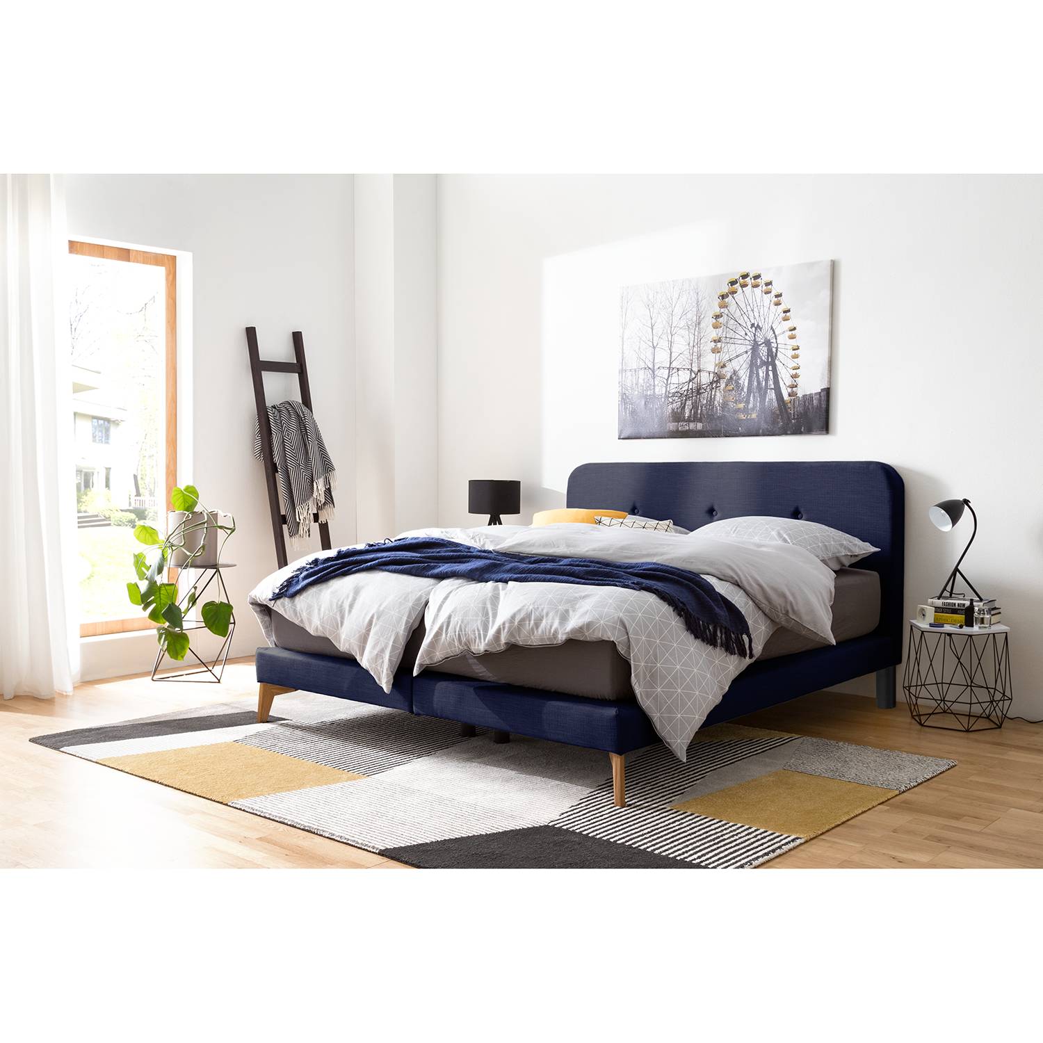 SmoodSpring Bett II 200x200 cm Webstoff Dunkelblau von Smood