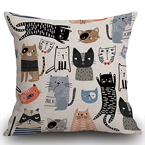 Smooffly Cartoon-Katzen-Kissenbezug, 45 x 45 cm, lustige Katzen und Milchflasche, dekorativer Wurfkissenbezug aus Baumwollleinen, quadratisch, für Sofa, Couch, Schlafzimmer, Heimdekoration von Smooffly
