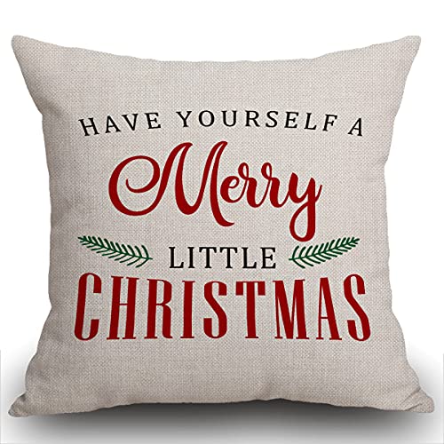 Smooffly Christmas Pillow Have Yourself A Merry Christmas Kissenbezug – Weihnachtsdekoration – Bauernhaus-Dekor – Bauernhaus-Kissen 45,7 x 45,7 cm Baumwolle Leinen 45 x 45 cm von Smooffly