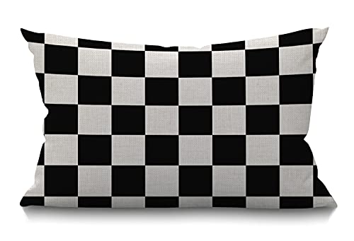 Smooffly Dekorativer Kissenbezug mit Schachbrettmuster, geometrisches Karomuster, schwarz und weiß, Baumwollleinen, rechteckige Kissenbezüge für Couch, Sofa, Bett, 30,5 x 50,8 cm Smooffly Dekorativer Kissenbezug mit Schachbrettmuster, geometrisches Karomuster, schwarz und weiß, Baumwollleinen, rechteckige Kissenbezüge für Couch, Sofa, Bett, 30,5 x 50,8 cm von Smooffly