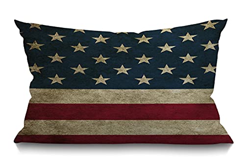 Smooffly Kissen mit amerikanischer Flagge, dekorativer Überwurf, Kissenbezug, Vintage-Stil, USA-Flagge, Jute, Baumwollleinen, Kissen für Couch, Sofa, Schlafzimmer, 30.5x50.8 cm, rechteckiges Kissen von Smooffly