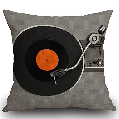 Smooffly Kissenbezug im Retro-/Vintage-Stil, Vinyl-Schallplatten-Kissenbezug, 45,7 x 45,7 cm, Leinen, quadratisch, für Wohnzimmer, Sofa, Couch, Bett, Kissenbezug 45 x 45 cm von Smooffly