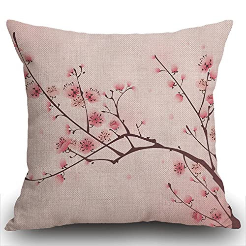 Smooffly Kissenbezug mit Kirschblütenmotiv, 45 x 45 cm, rosa chinesische Kirschblüte, japanischer Pflaumenzweig, doppelseitig, quadratisch, 45 x 45 cm von Smooffly