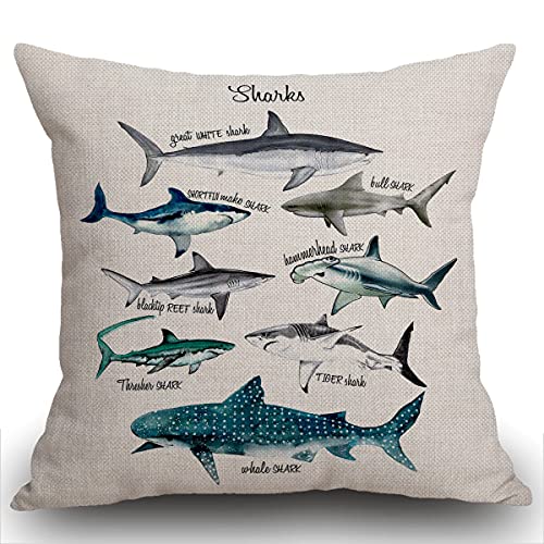 Smooffly Sharks Kissenbezug Sealife Throw Pillow Cover Marine Thema Dekorative Kissenbezug 45 x 45 cm für Sofa Couch Bett und Auto 45 x 45 cm von Smooffly
