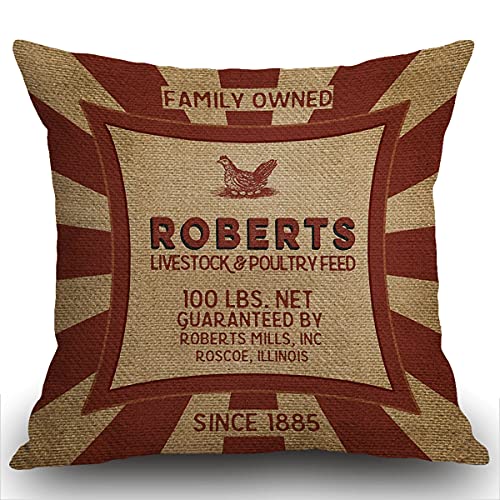 Smooffly Vintage Futter- und Samensack Huhn Sackleinen Kissenbezug Outdoor Möbel Dekorative Leinen Quadratisch Doppelseitiger Druck Kissenbezug für Home Office Sofa Couch Auto Garten 45 x 45 cm von Smooffly