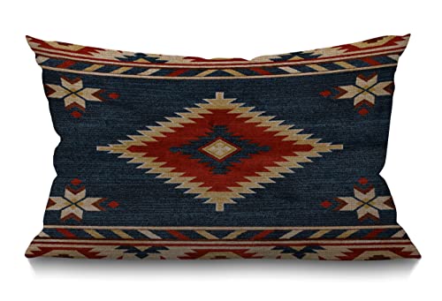 Smooffly Vintage Southwest American Throw Pillow Case Waist Lumbar Cotton Linen Throw Pillow Case Cushion Cover for Sofa Home Decorative Oblong 12x20 Inches Blue Red von Smooffly