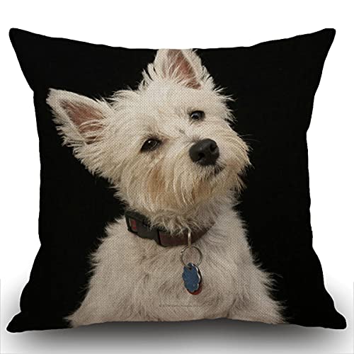 Smooffly West Highland Terrier mit Kragen Kissenbezug Baumwolle und Leinen Kissenbezug für Sofa Outdoor Garten Bett Couch Wurfkissenbezug 45 x 45 cm 45,7 x 45,7 cm von Smooffly